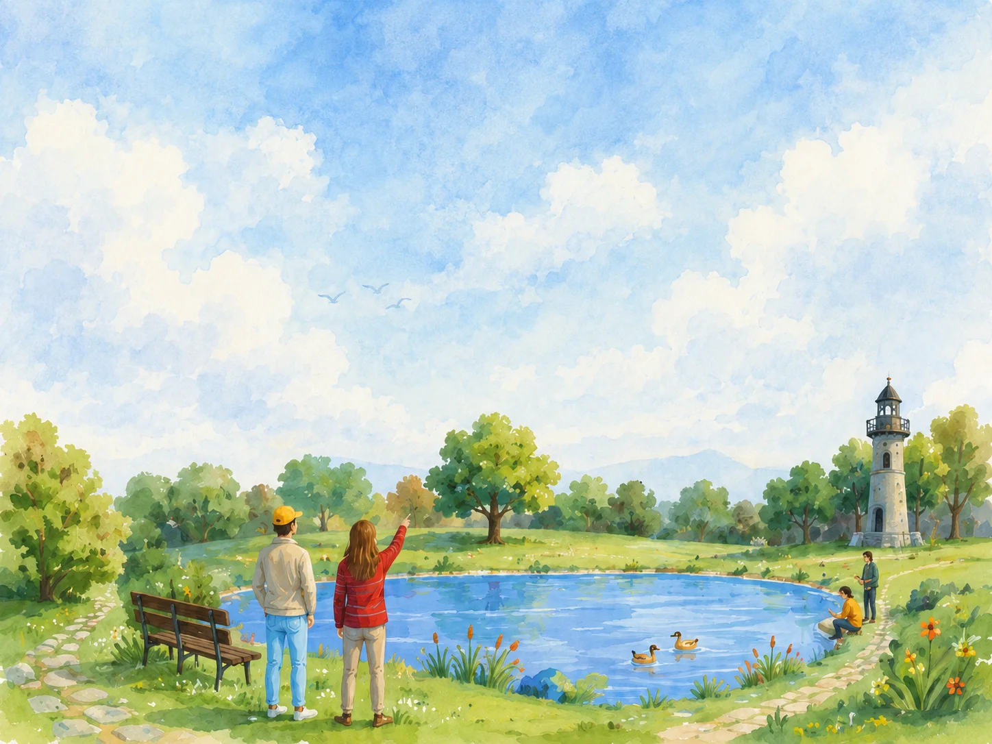 Aquarell-Illustration der Lernwelt Ökosystem See